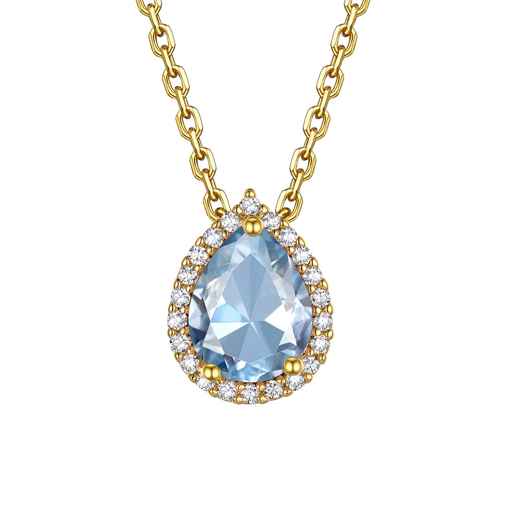 March Teardrop Birthstone Necklace Gold Plated