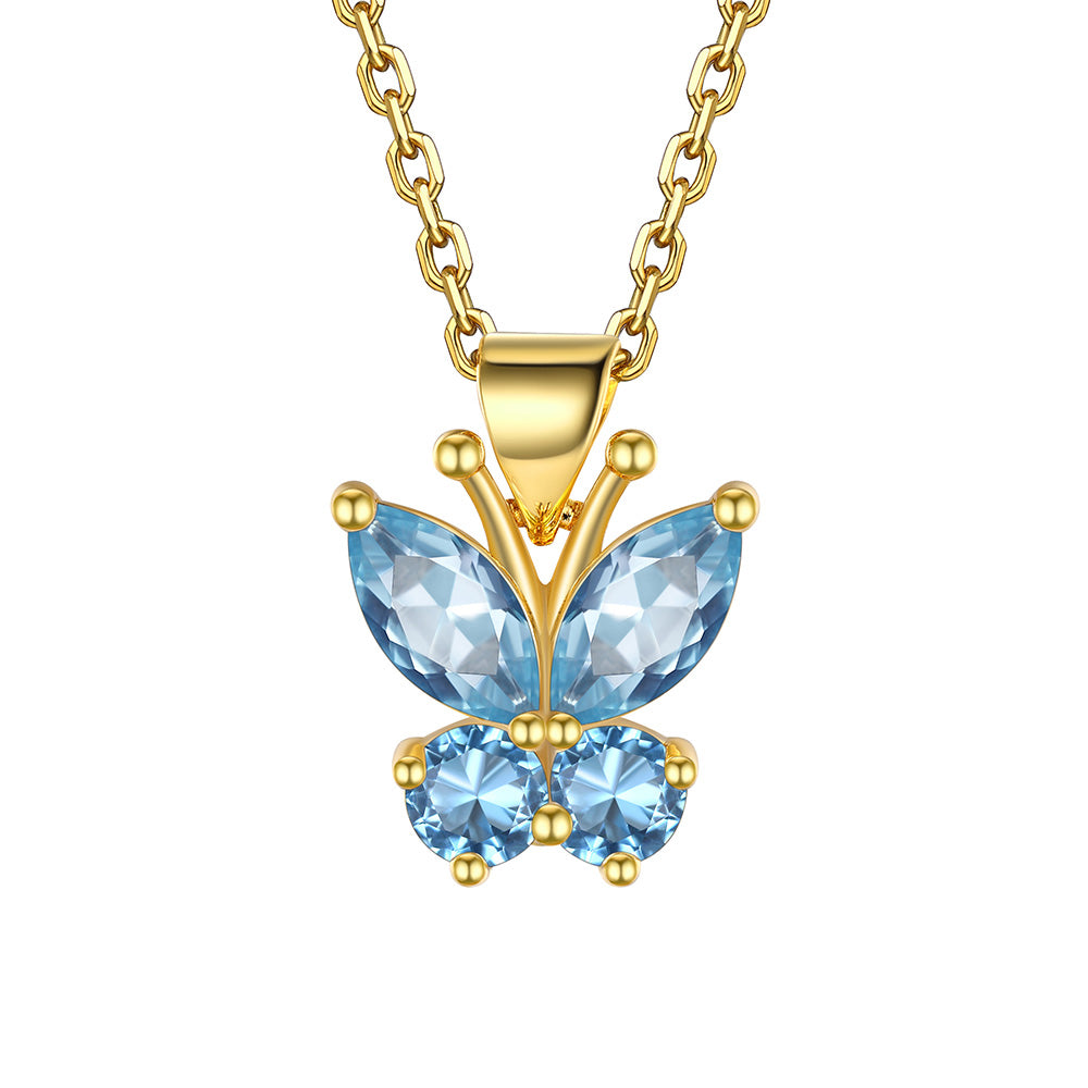 March birthstone butterfly necklace Gold Plated