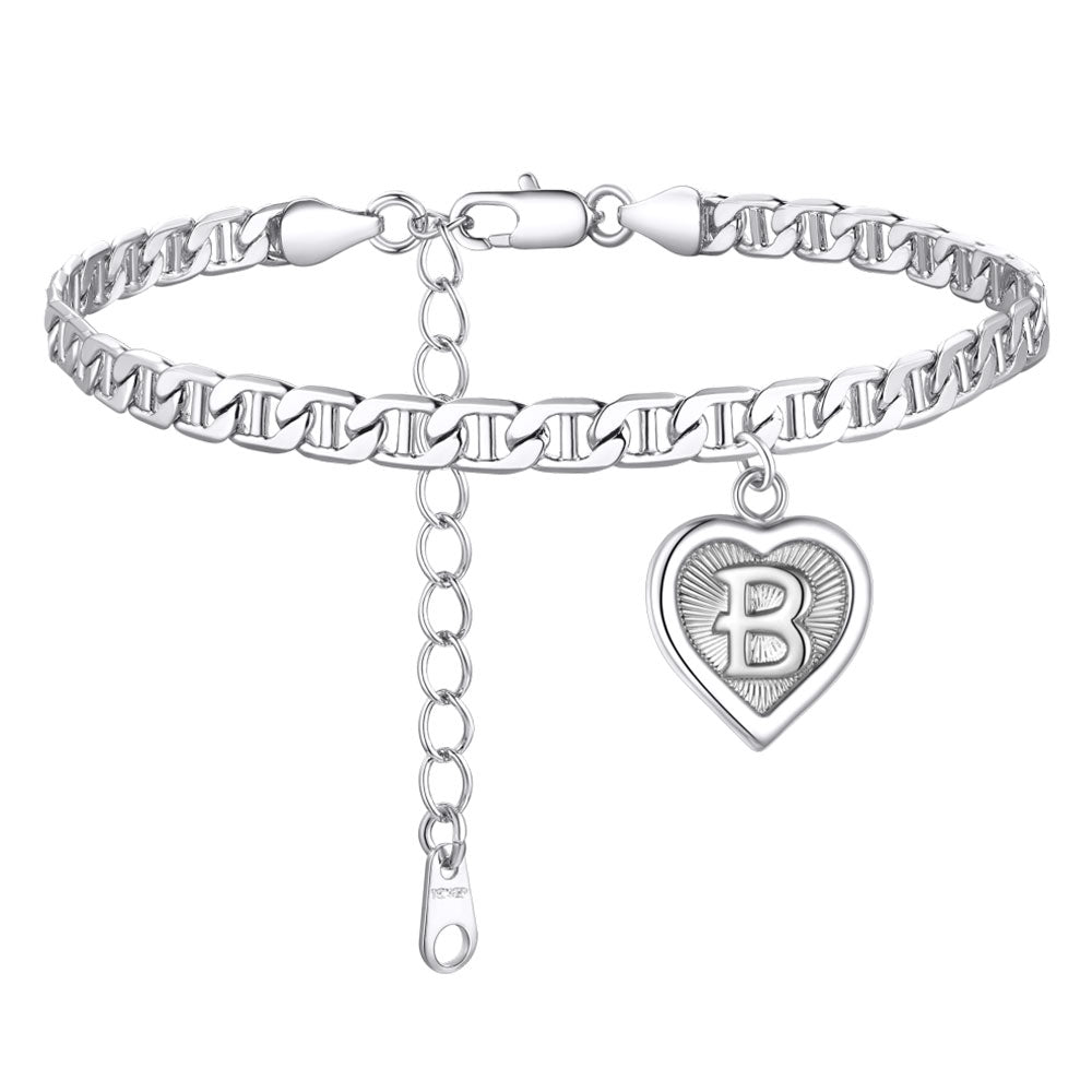 Mariner Chain Heart Initial Anklet for Women