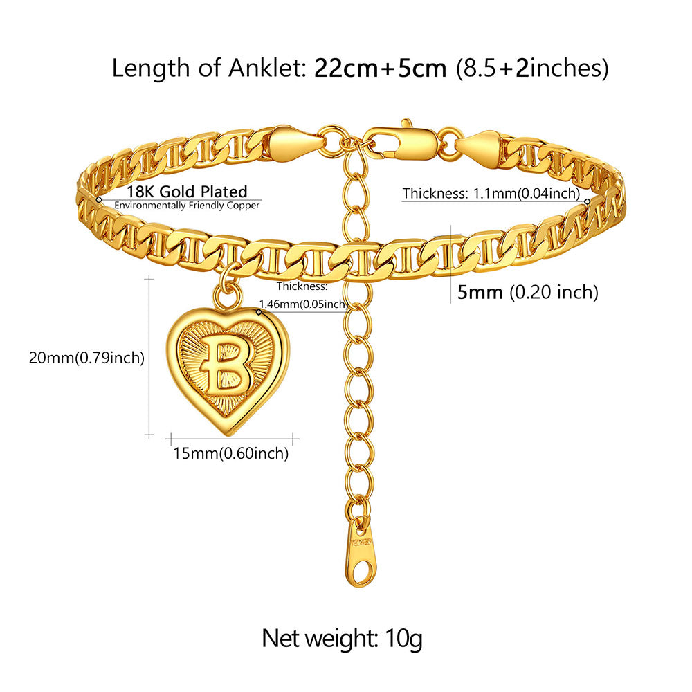 Personalized Initial Charm Mariner Chain Anklet – BIRTHSTONES