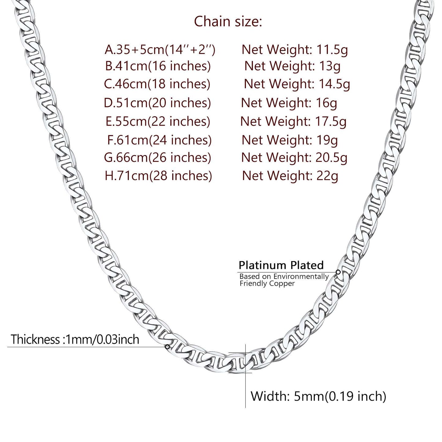 Mariner Chain necklace dimension, solid, durable