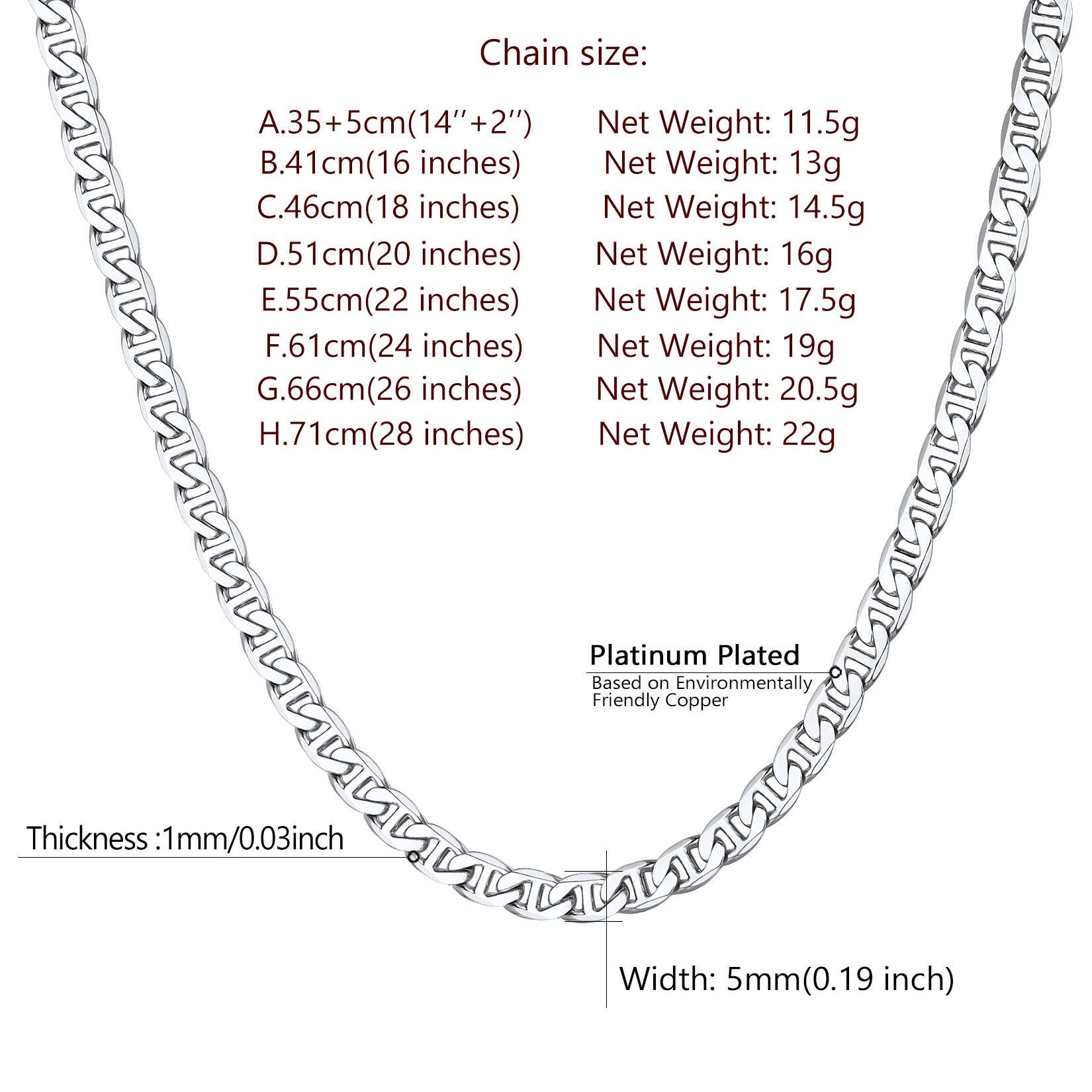 Mariner Chain necklace dimension, solid, durable