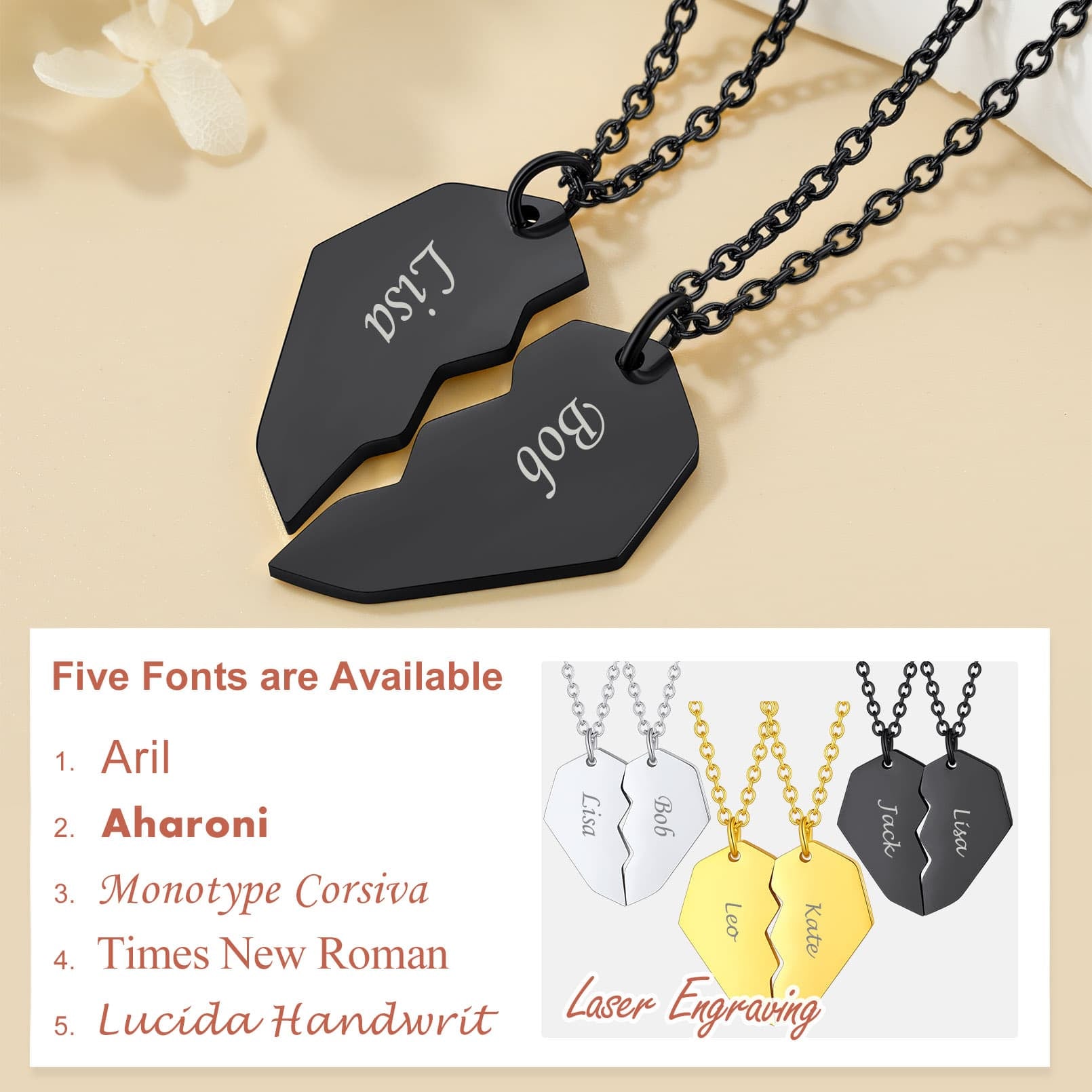 Personalized Heart Puzzle Matching Necklaces For Couples