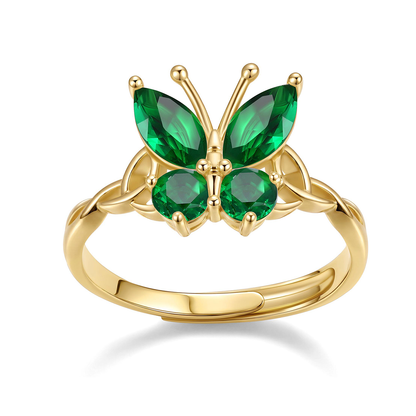 May Adjustable Celtic Knot Butterfly Birthstone Ring
