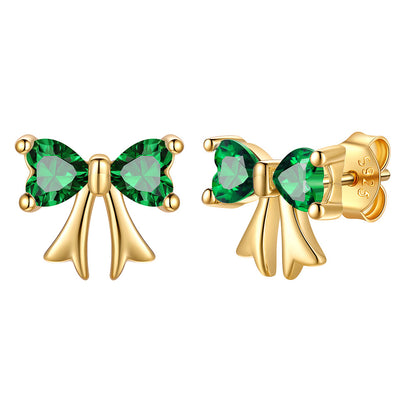 May Birthstone Bow Earrings Gold Plated