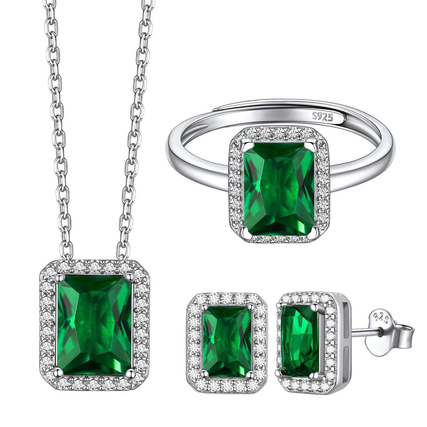 May Birthstone Emerald Cut Jewelry Set