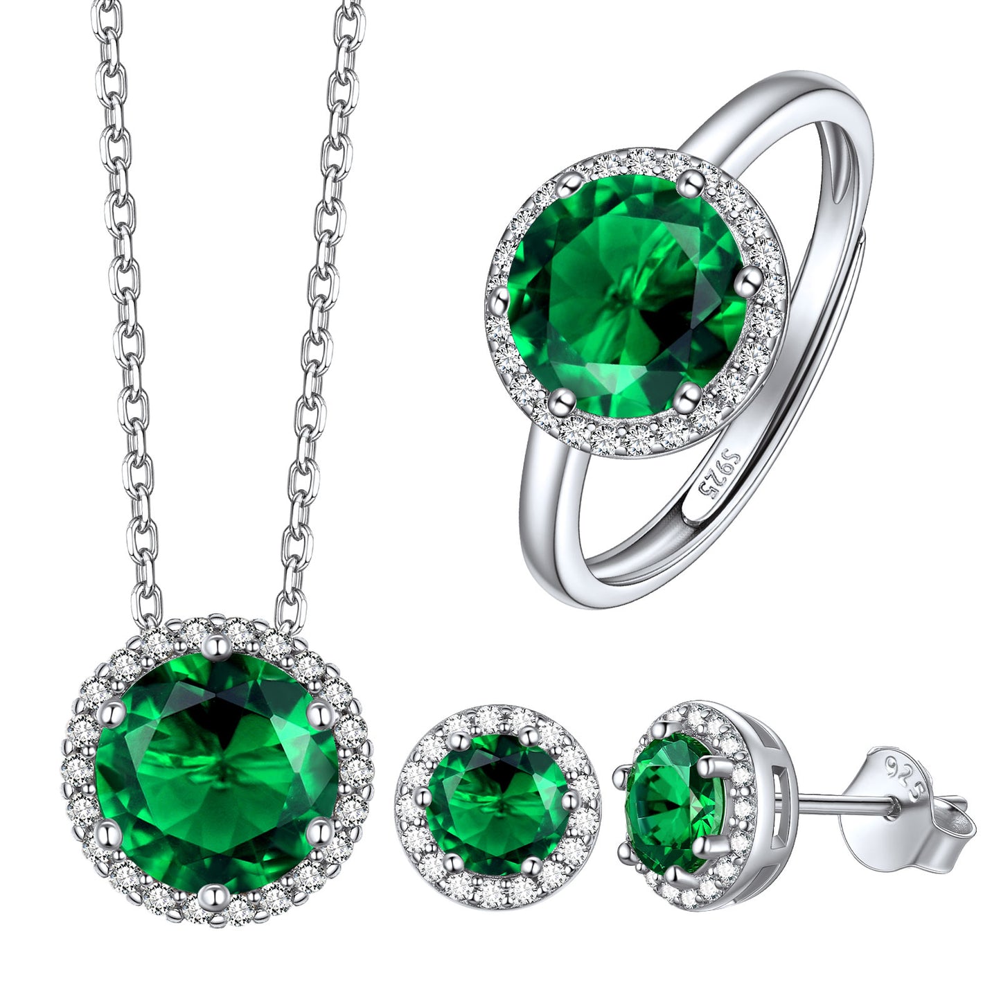 Round Halo Birthstone Jewelry Set