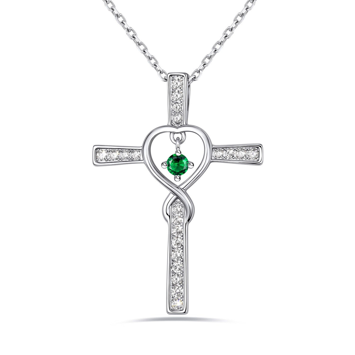 May Birthstone Infinity Cross Necklace For Women on a white background