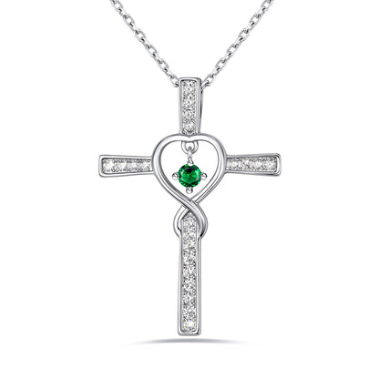 May Birthstone Infinity Cross Necklace For Women on a white background