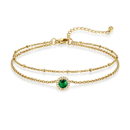 May Birthstone Layer Halo Anklet Gold Plated
