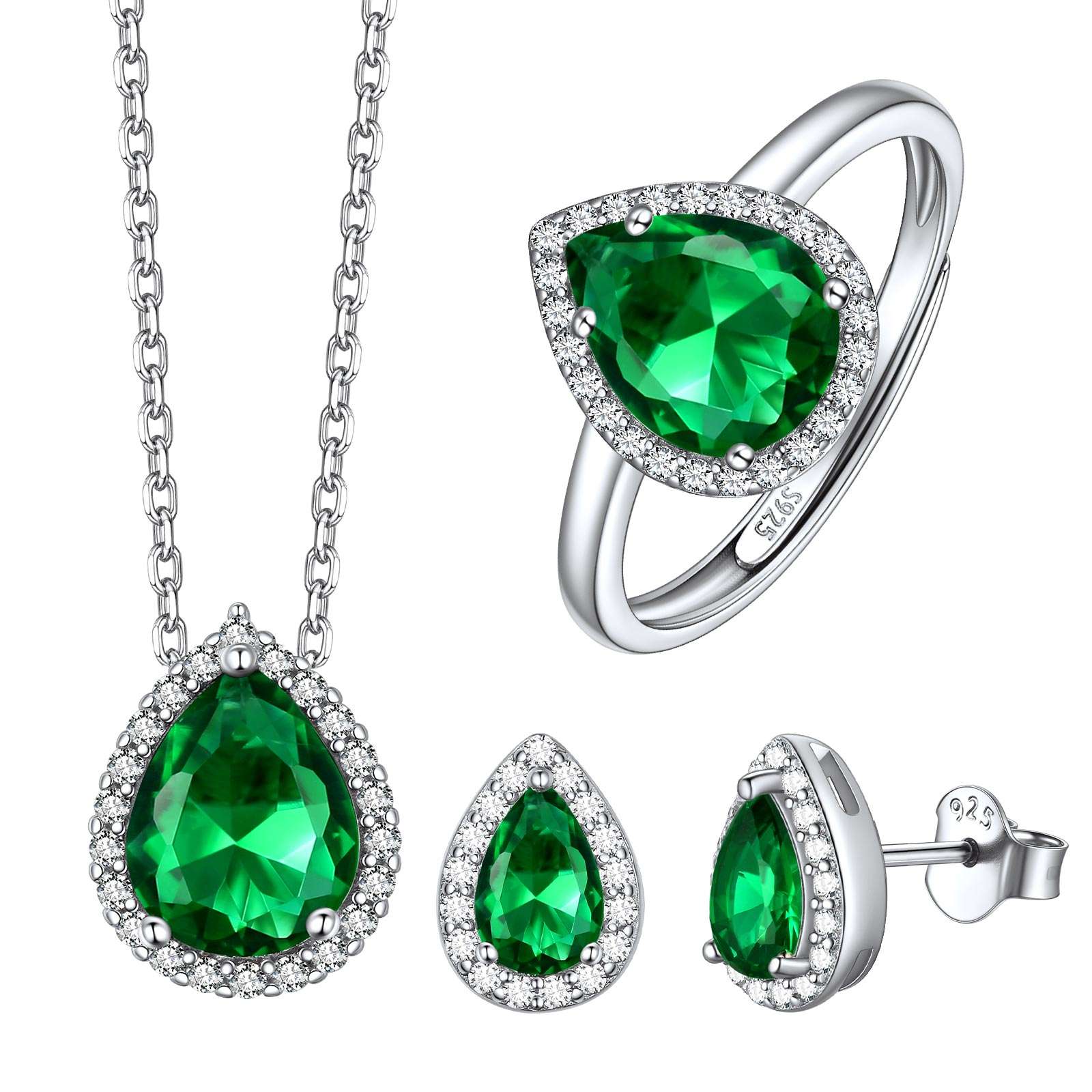 May Halo Teardrop Birthstone Jewelry Set