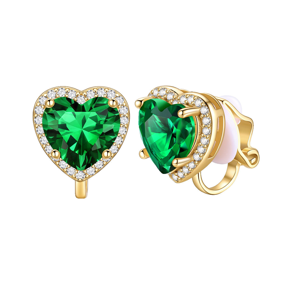 May Heart Birthstone Clip-on Earrings Gold Plated
