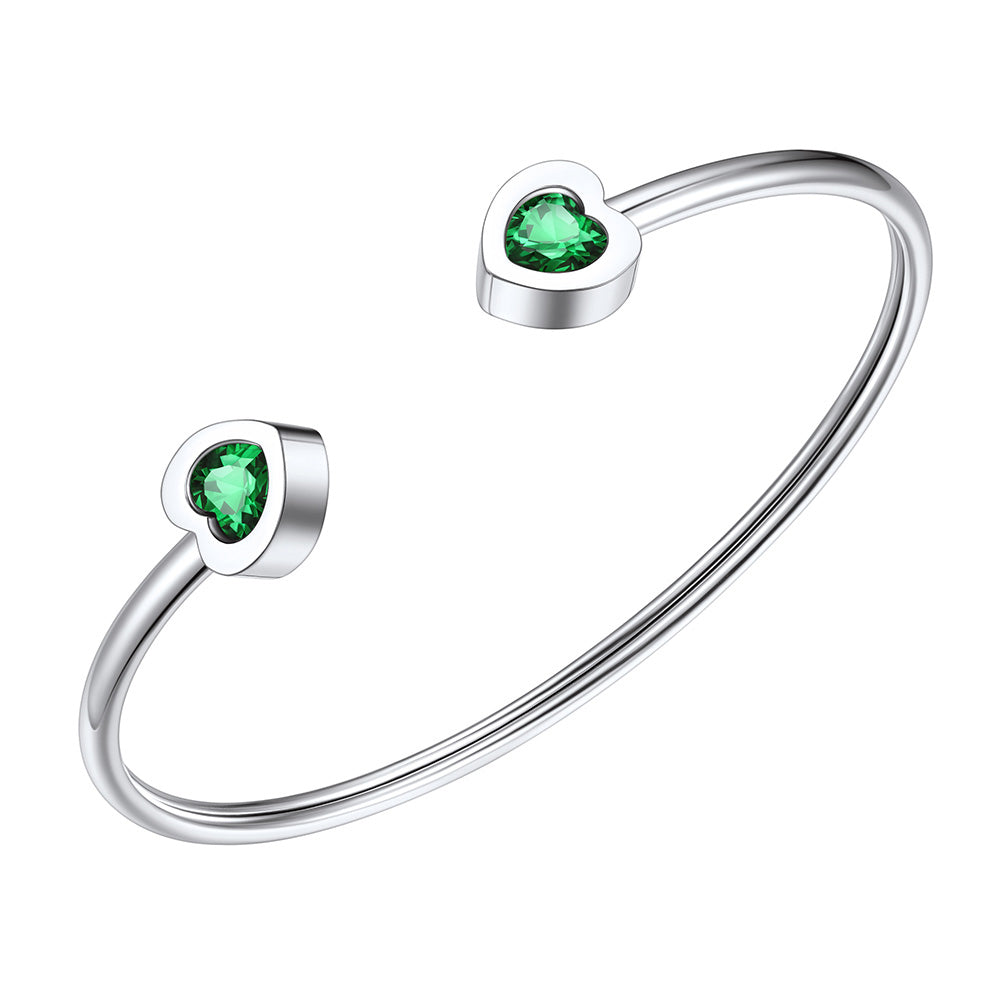 May Heart Birthstone Cuff Bracelet