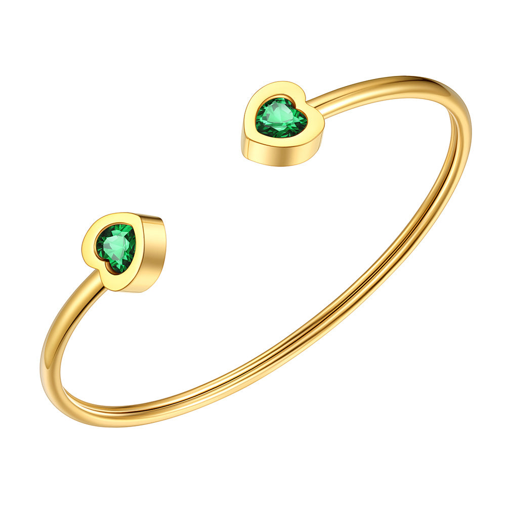 May Heart Birthstone Cuff Bracelet Gold