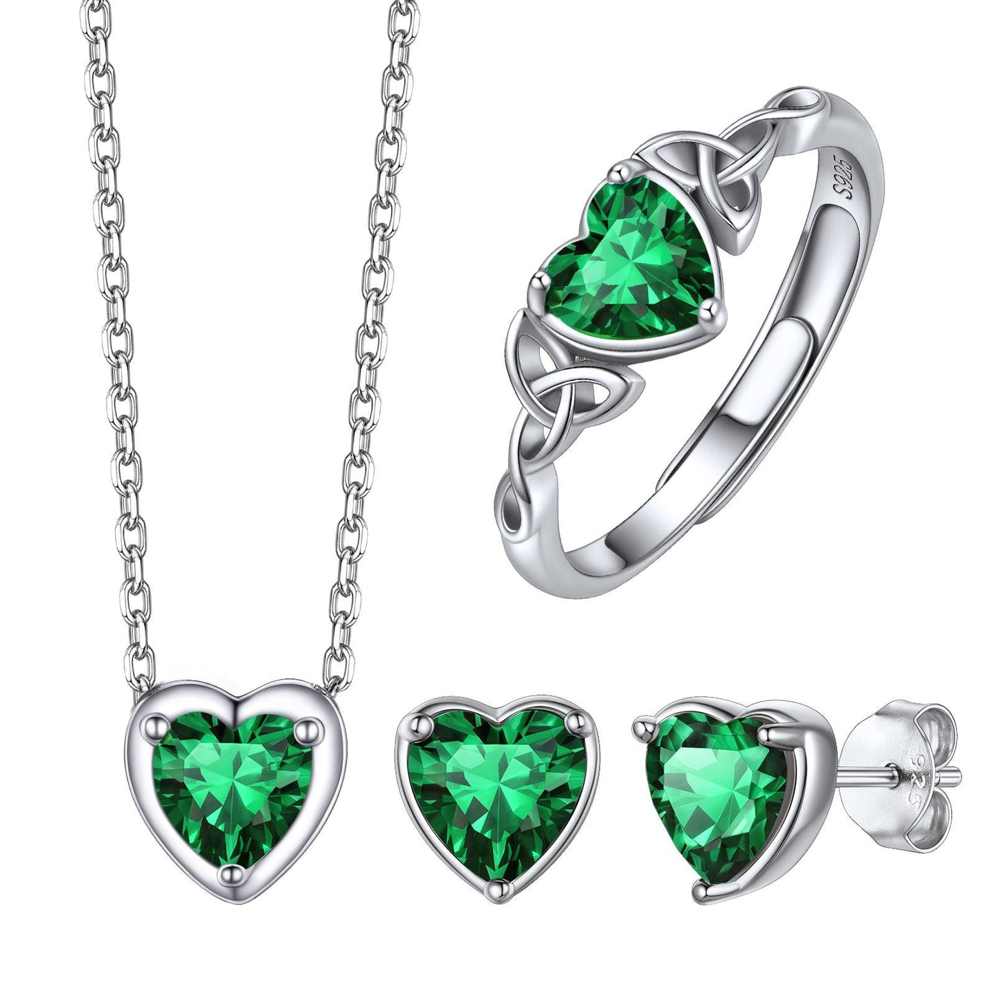 May Heart Birthstone Jewelry Set