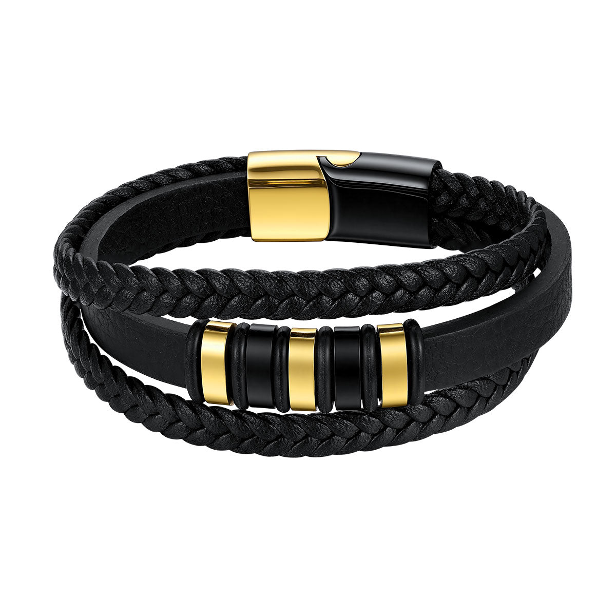 Men’s Gothic Multilayer Braided Leather Bracelet on a white background