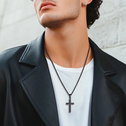 Mens Wearing Simple Enamel Cross Necklace