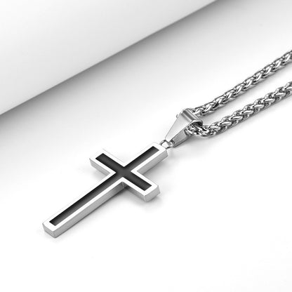 Mens Wearing Simple Enamel Cross Necklace Stainless Steel