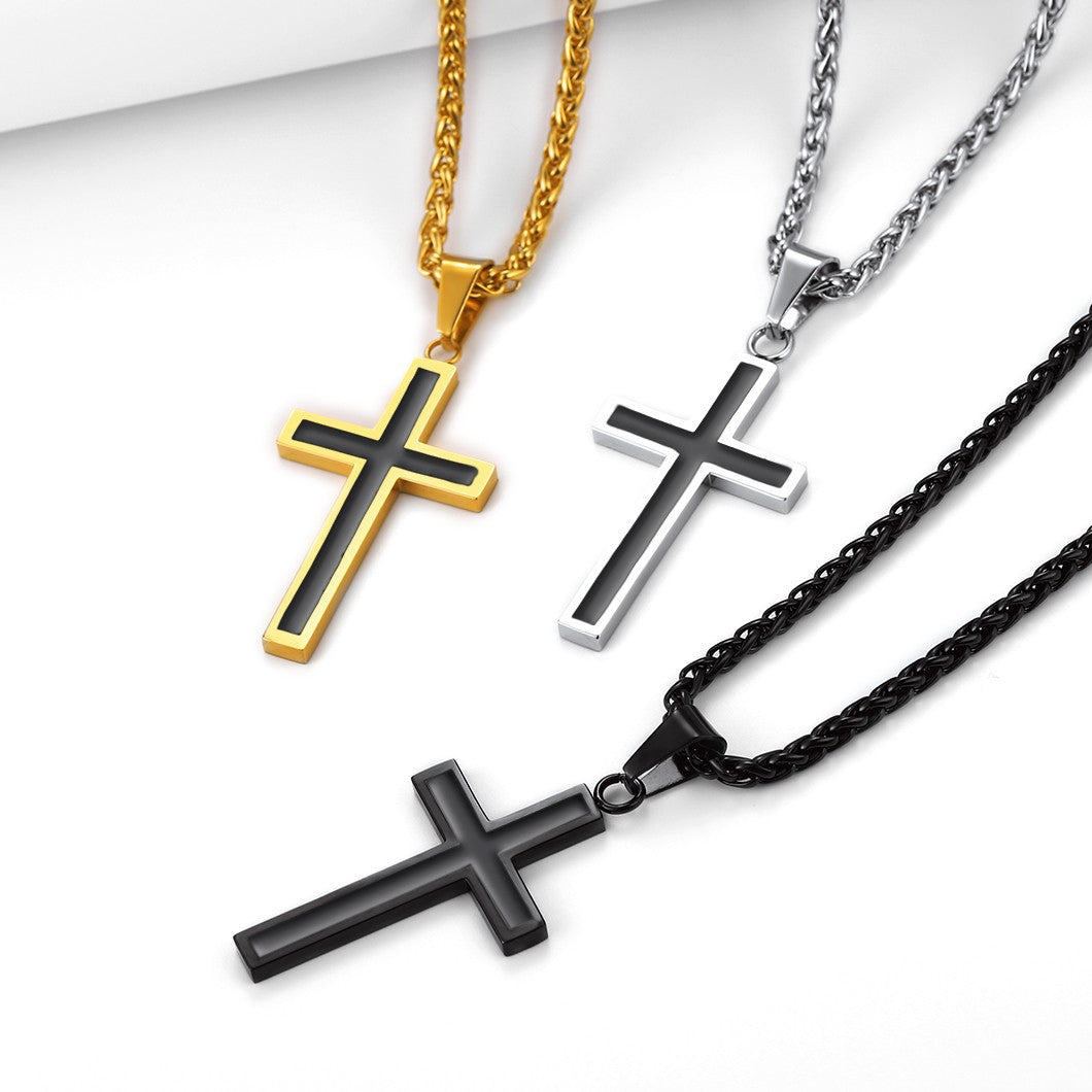 Mens Wearing Simple Enamel Cross Necklace in different color