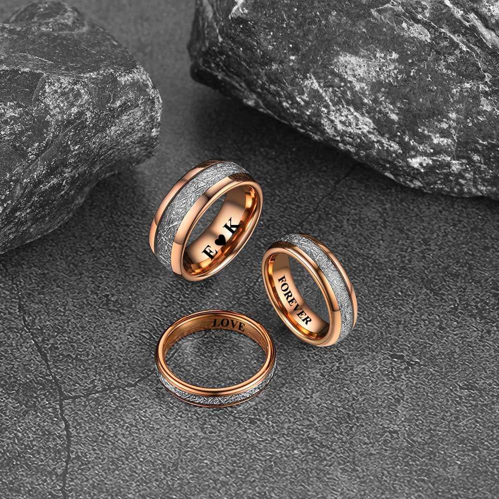 Meteorite Inlay Tungsten Carbide Ring in different size