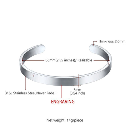 Minimalist Engraved Cuff Bracelet: Dimension, Durable. Solid