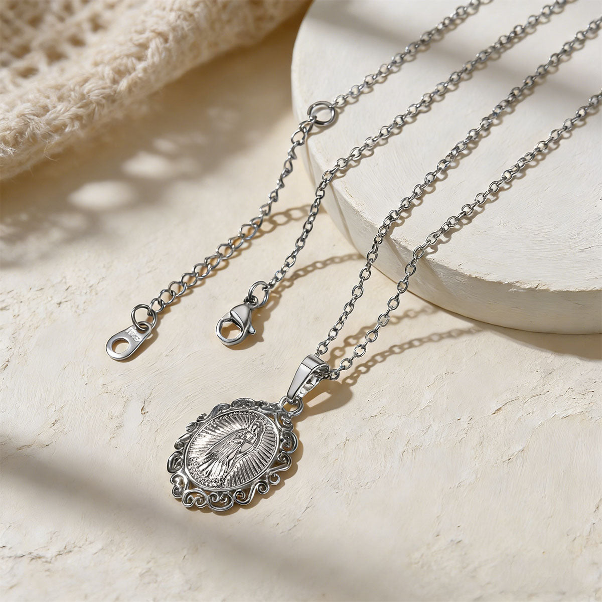 Miraculous Medal Virgin Mary Necklaces in Silver
