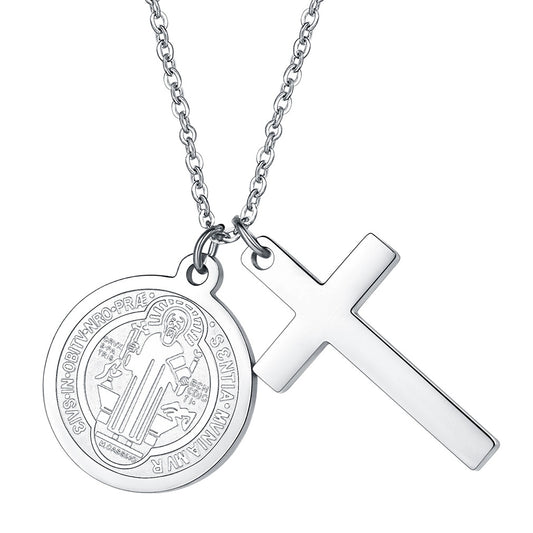 Miraculous Medal Virgin Mary Necklaces with Cross Stainlees Steel