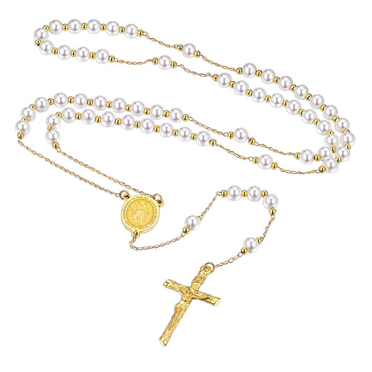 Miraculous Medal Virgin Mary Rosary Beads Necklace with Cross