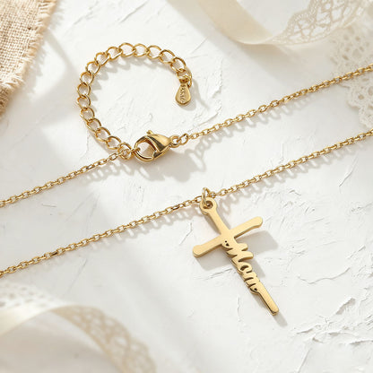 Mom Necklace Cross Necklace in Gold Plated