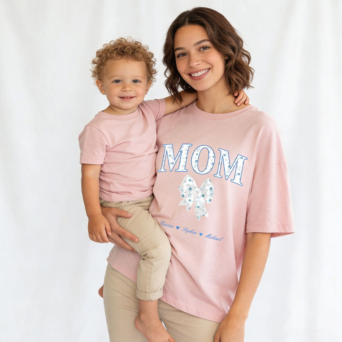 Mom Wearing Custom Bow T Shirt