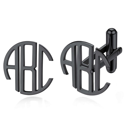Monogram Initial Cufflinks for Men Black Plated
