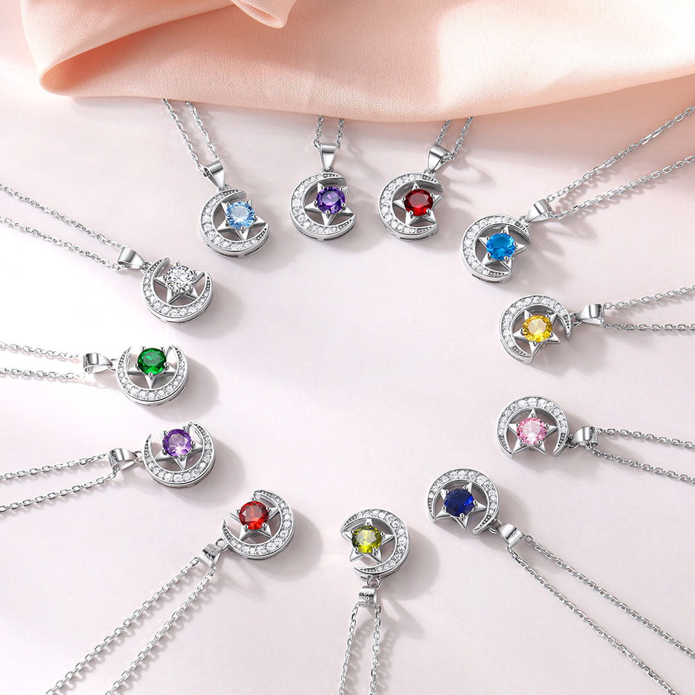 Moon Star Birthstone Necklace