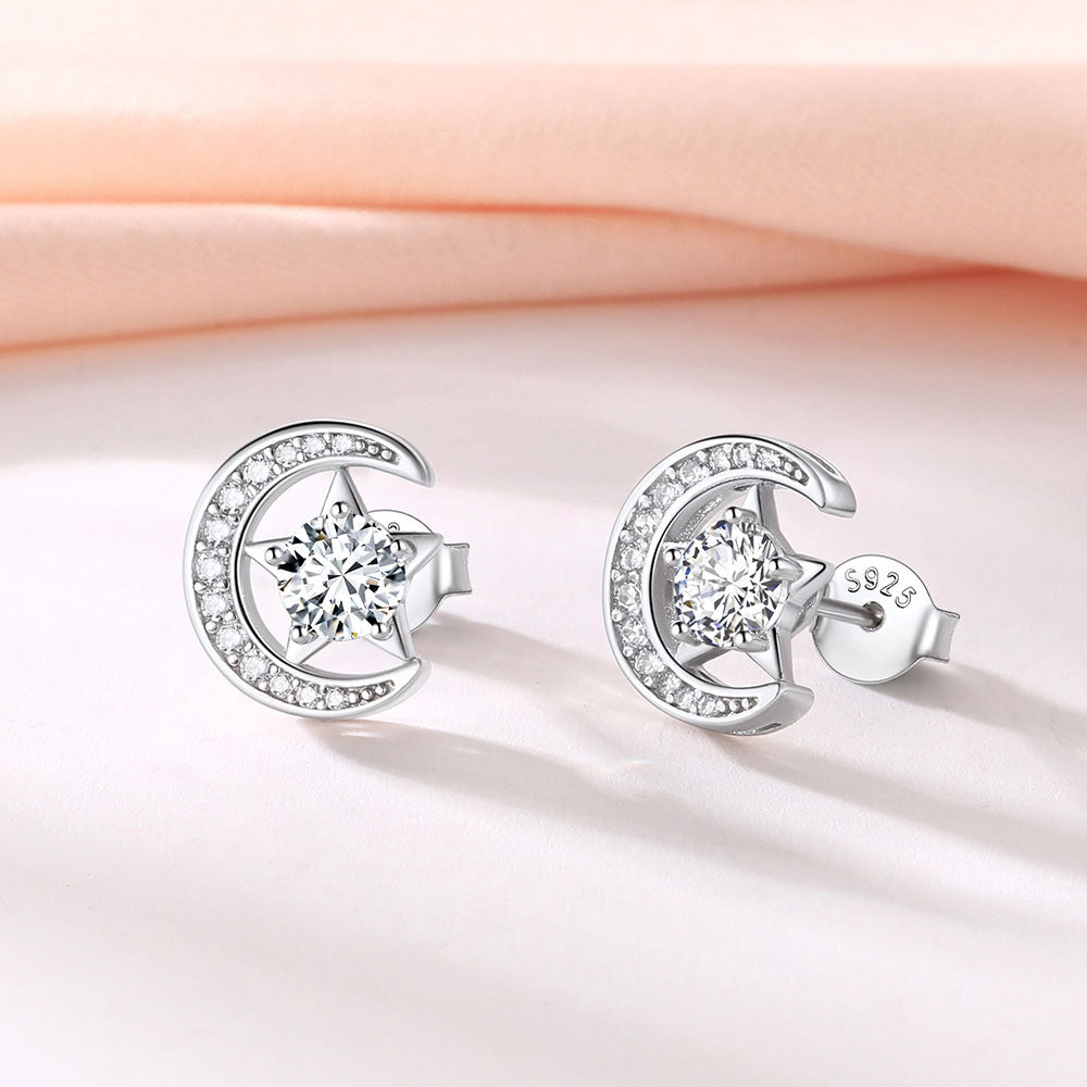 Moon Star Birthstone Stud Earrings in silver