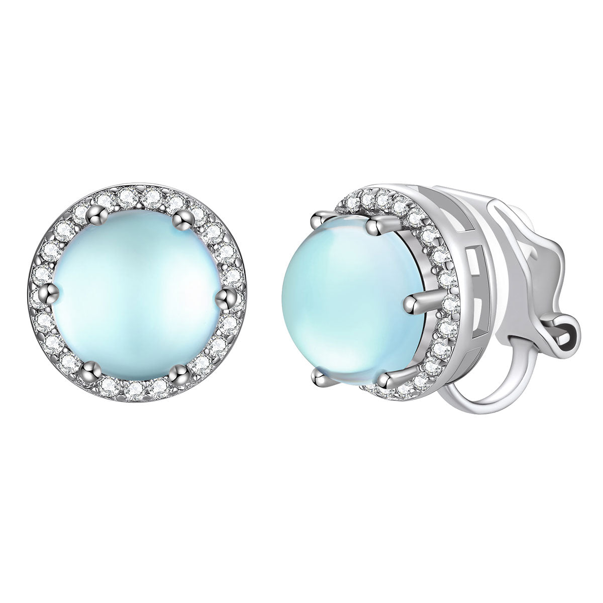 Moonstone Non-Pierced Stud Earrings Clip-on Earrings in Stering Silver