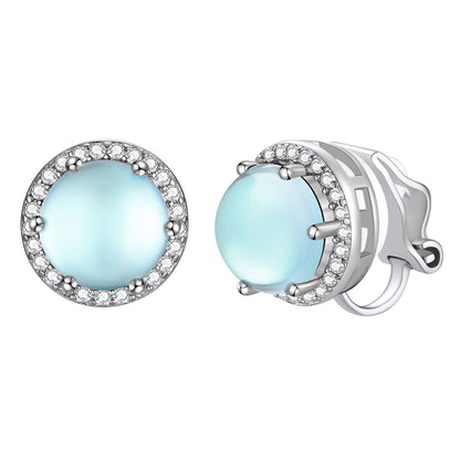 Moonstone Non-Pierced Stud Earrings Clip-on Earrings in Stering Silver