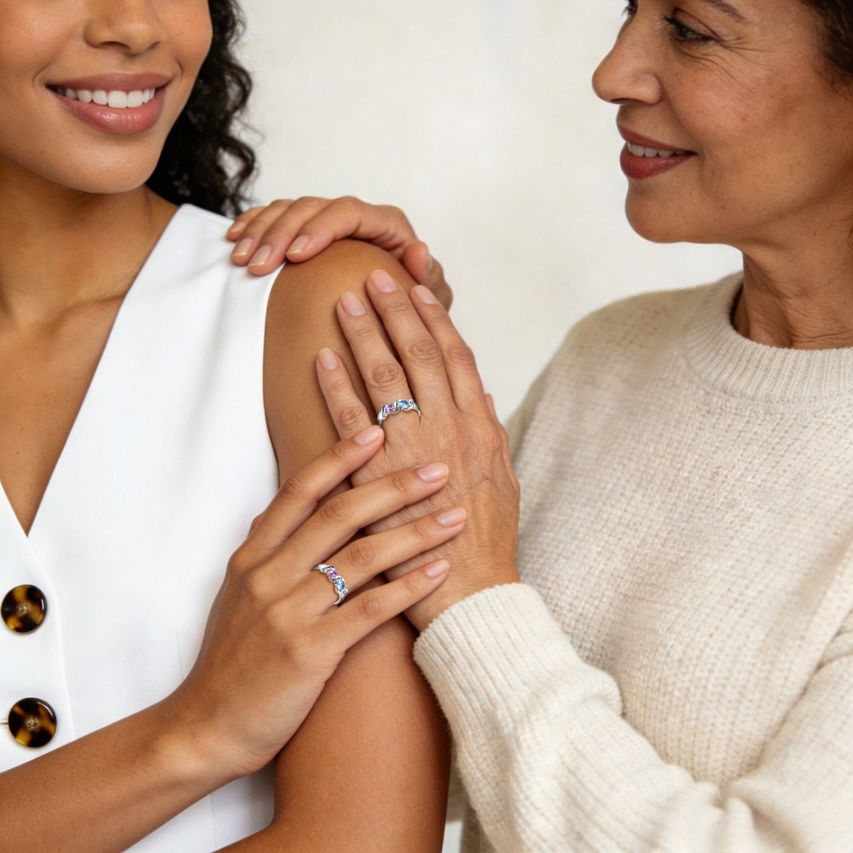 Mothers Birthstone Ring with Names for Mother and Daughter