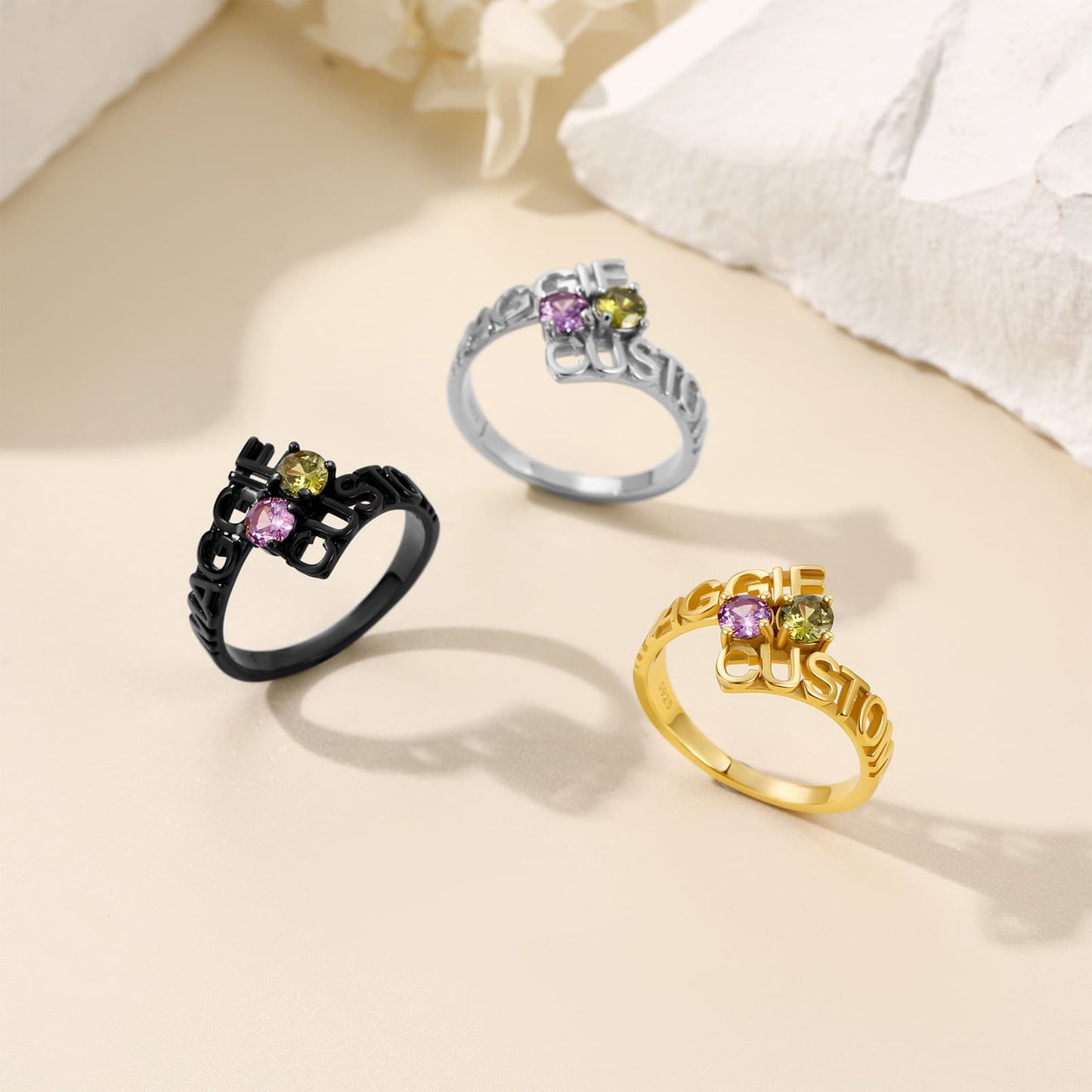 Name Ring With Birthstone