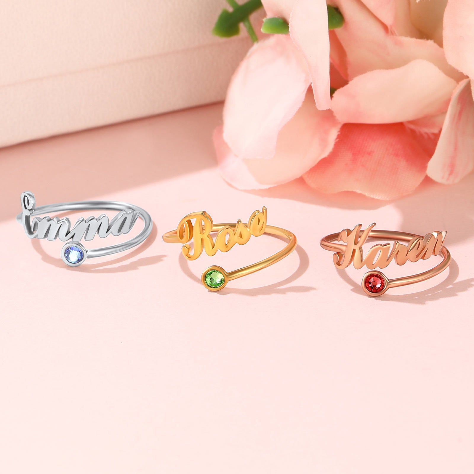 Name Ring with Birthstone