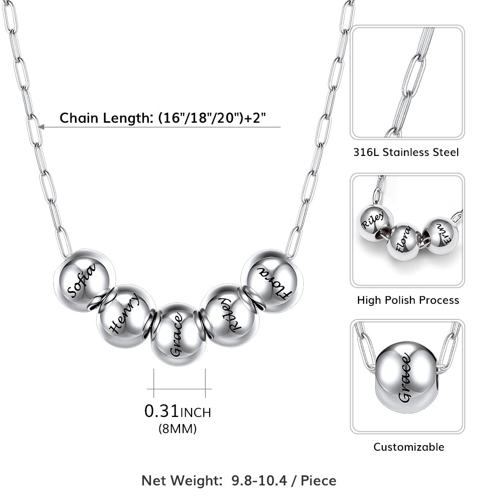 Name 1-8 Bead Balls Necklace Dimension, Durable, Solid