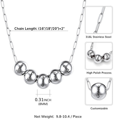 Name 1-8 Bead Balls Necklace Dimension, Durable, Solid