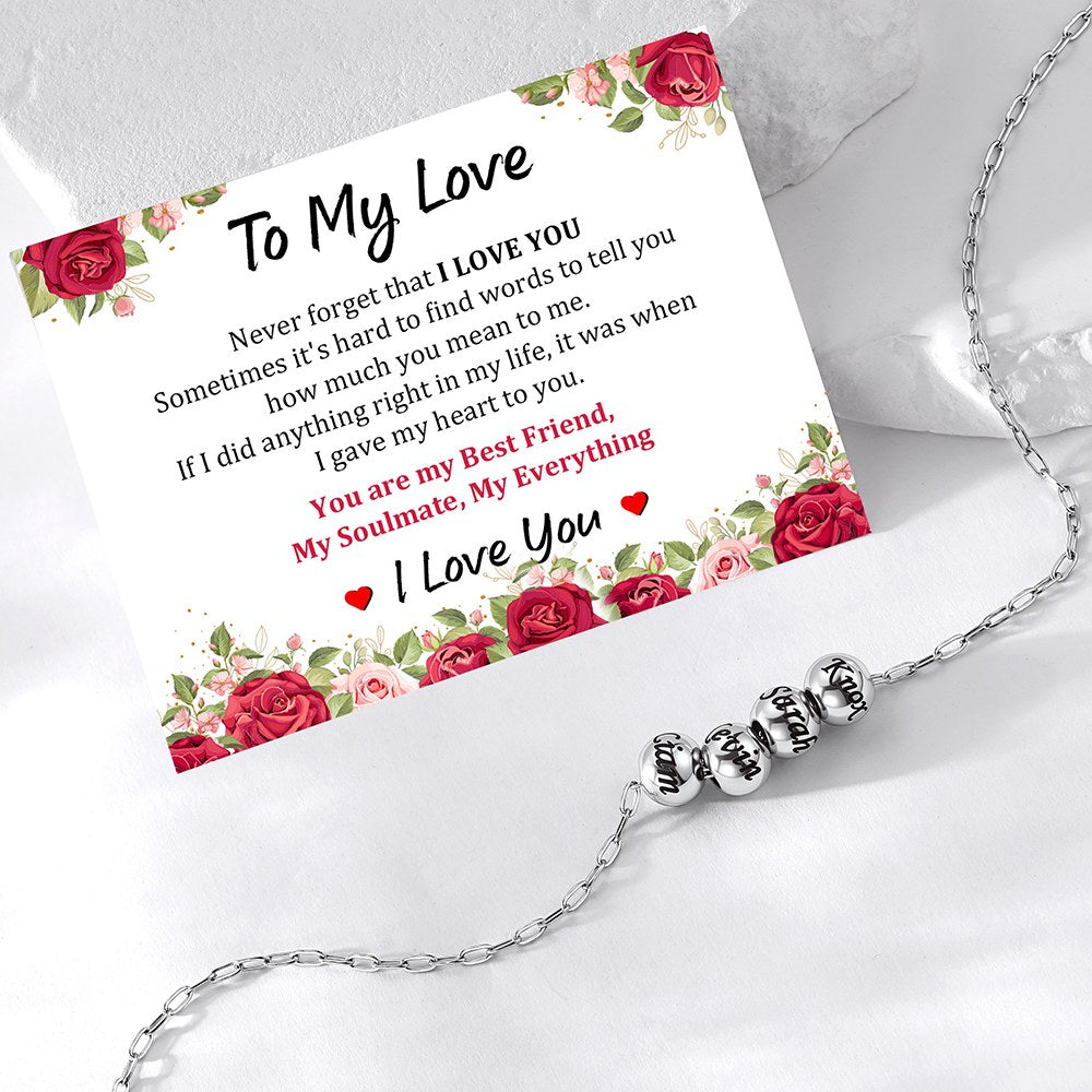 Name 1-8 Bead Balls Necklace with greeting card