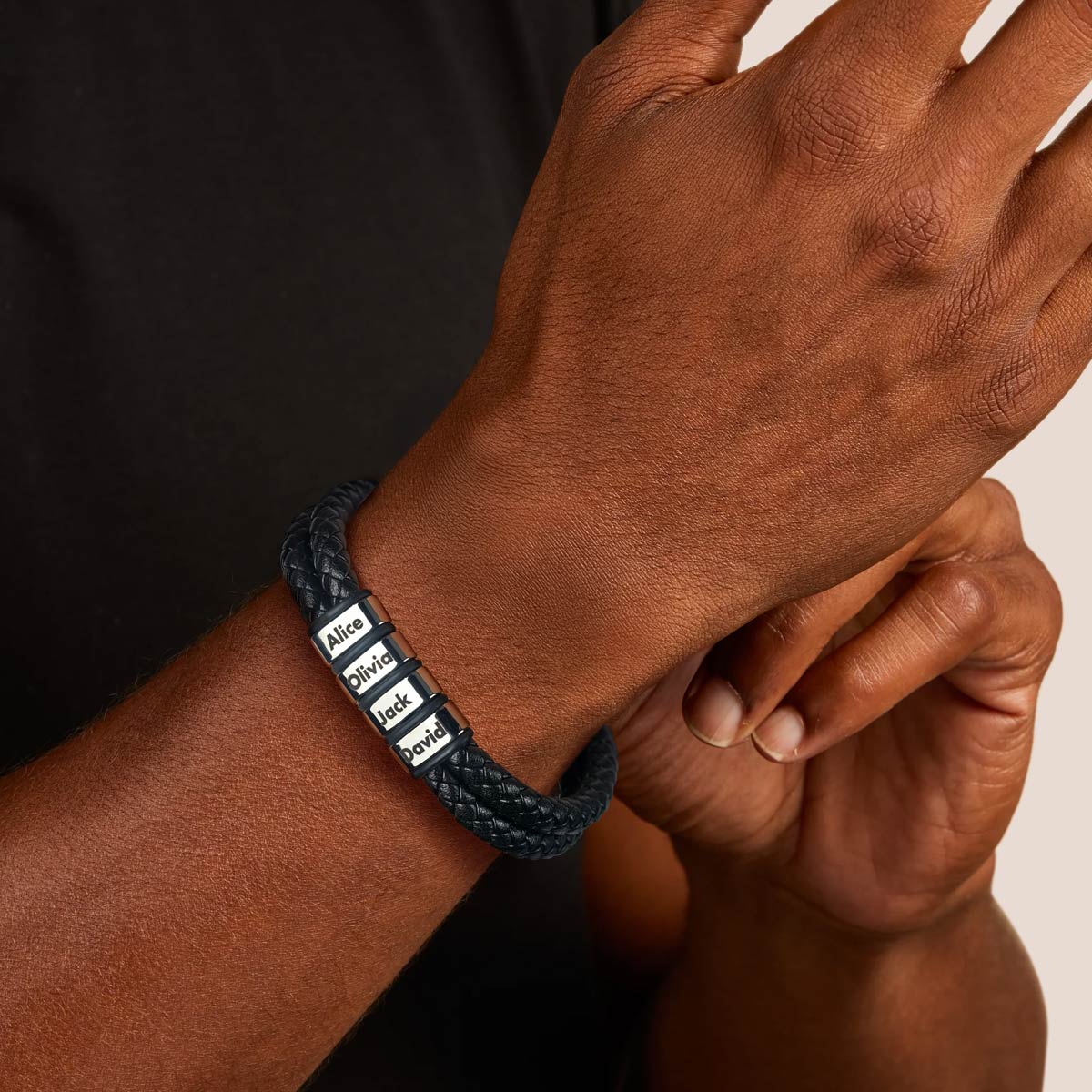 Personalized Braided Leather Bracelet with Name Beads