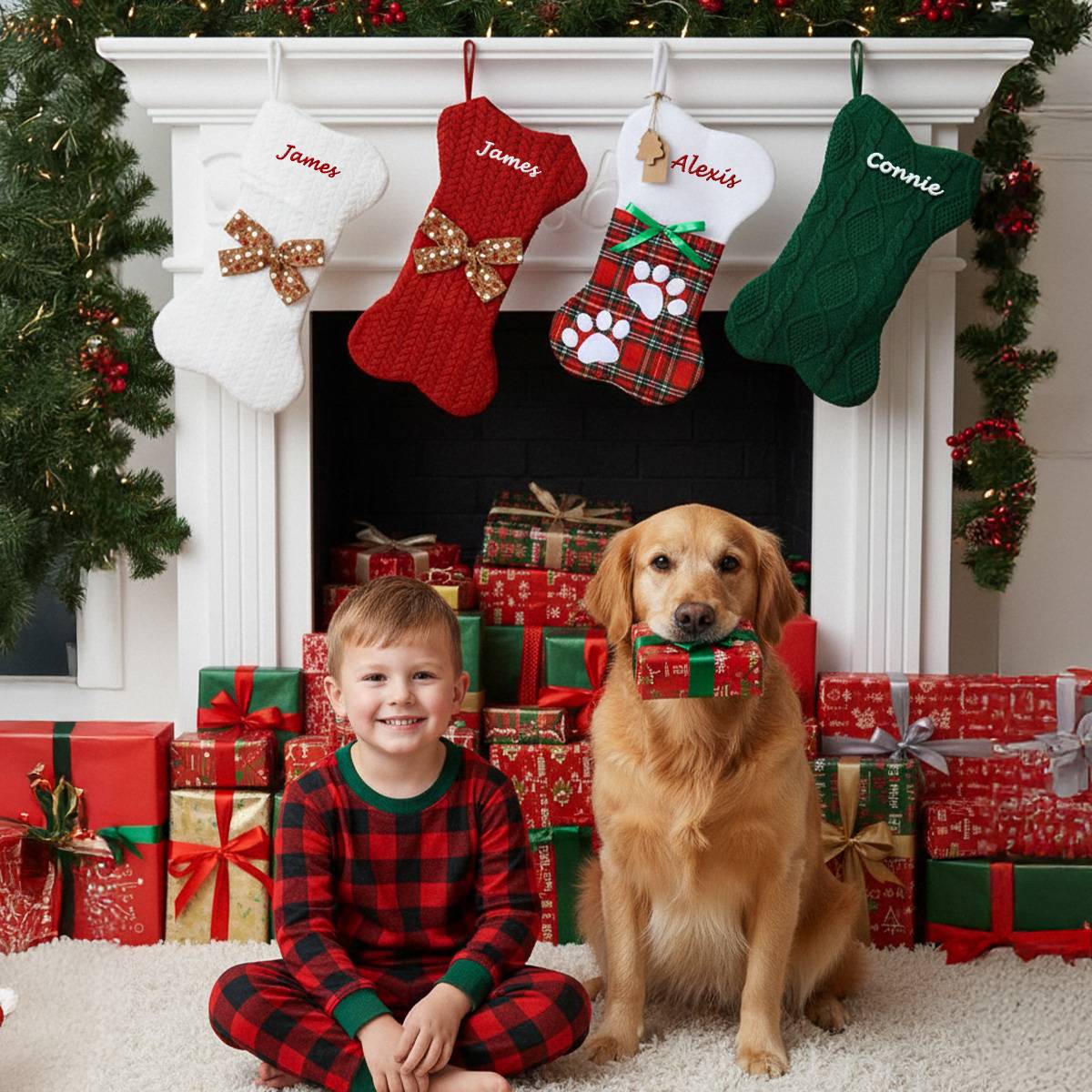 Name Bone Red Christmas Stockings 