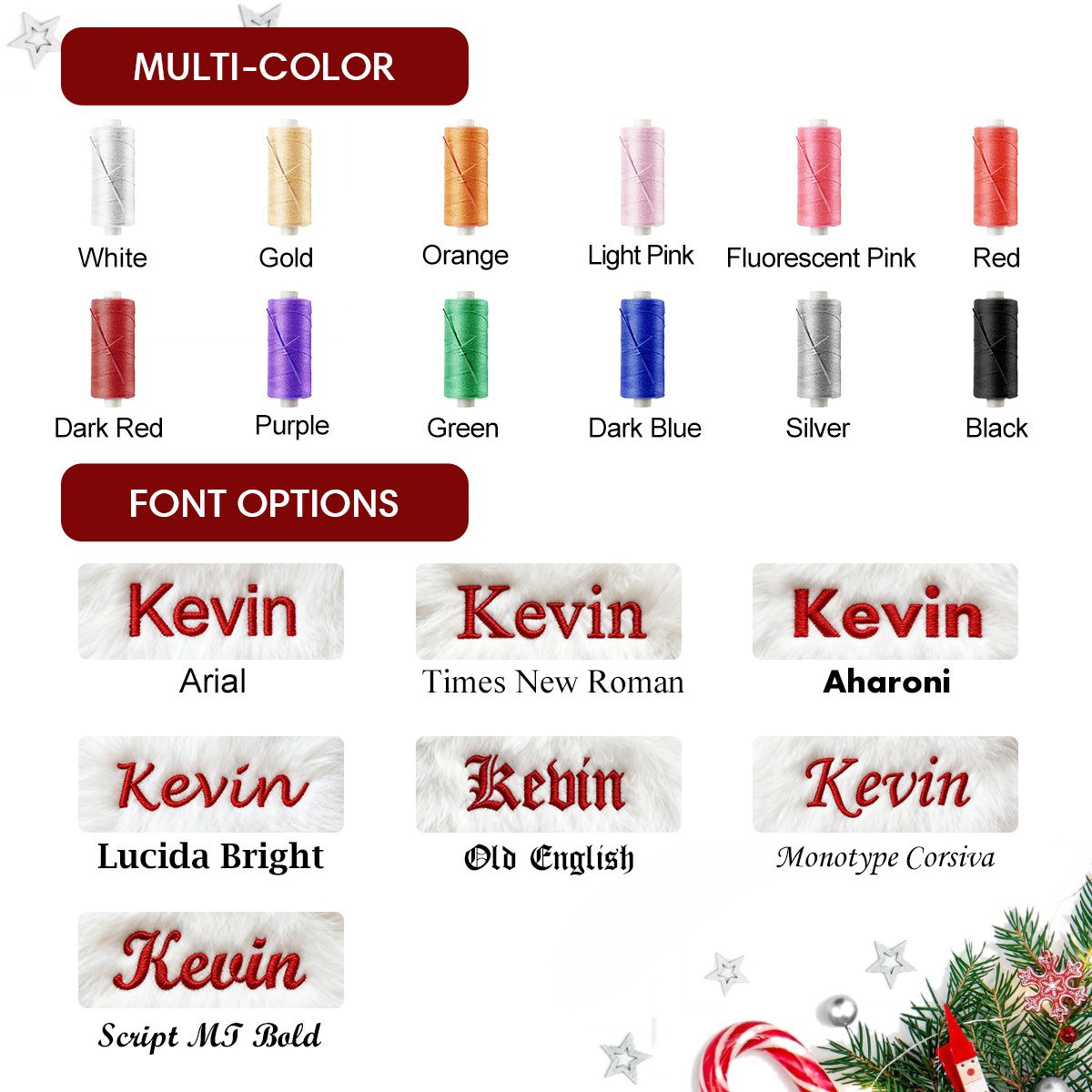 Name Bone Red Christmas Stockings custom detail