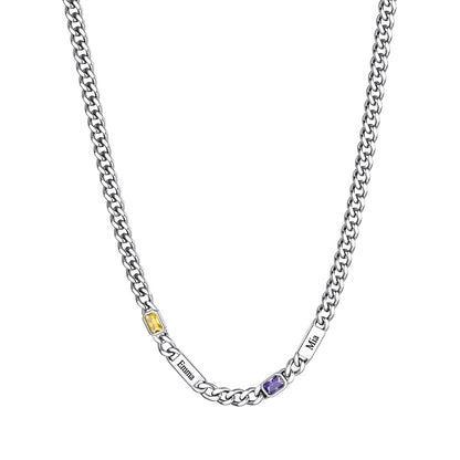 Name Cuban Chain Necklace with 2 Birthstone