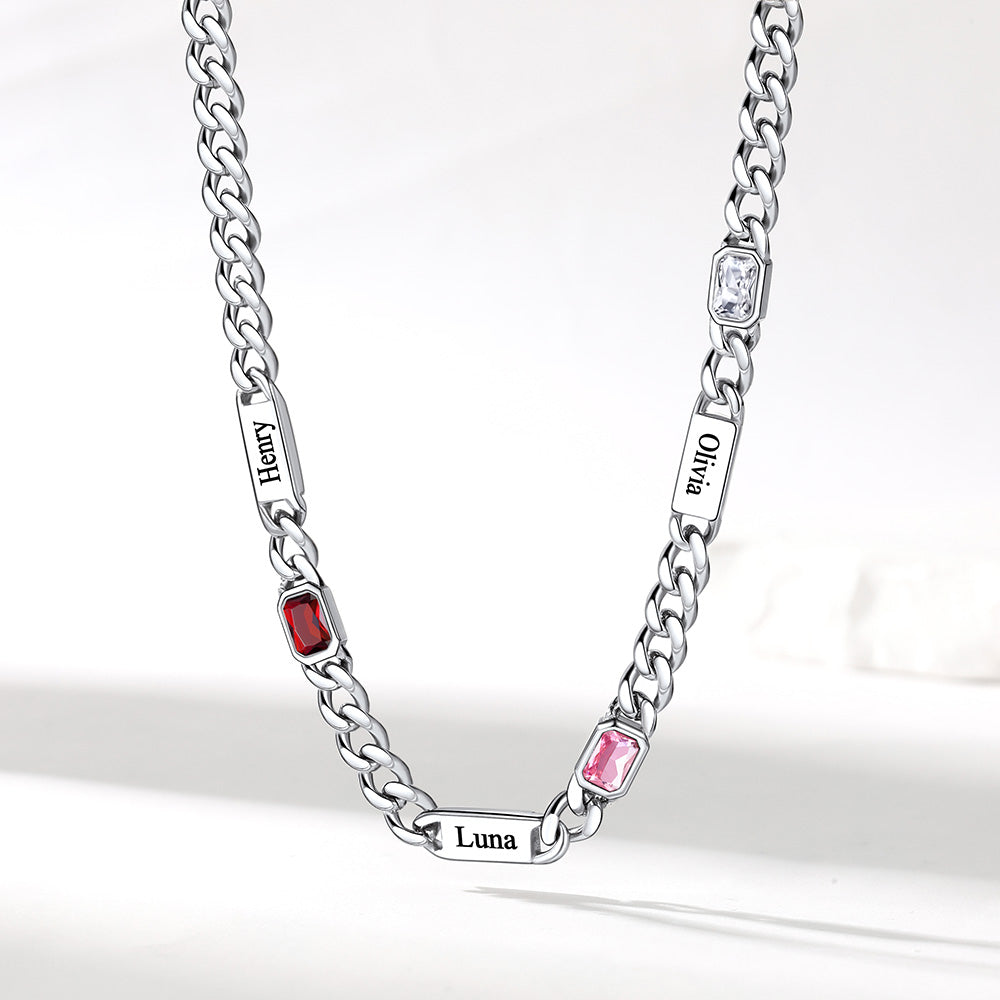 Name Cuban Chain Necklace with 3 Birthstone