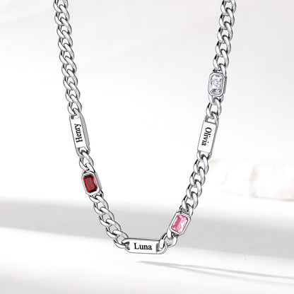 Name Cuban Chain Necklace with 3 Birthstone