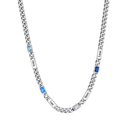 Name Cuban Chain Necklace with 4 Birthstone