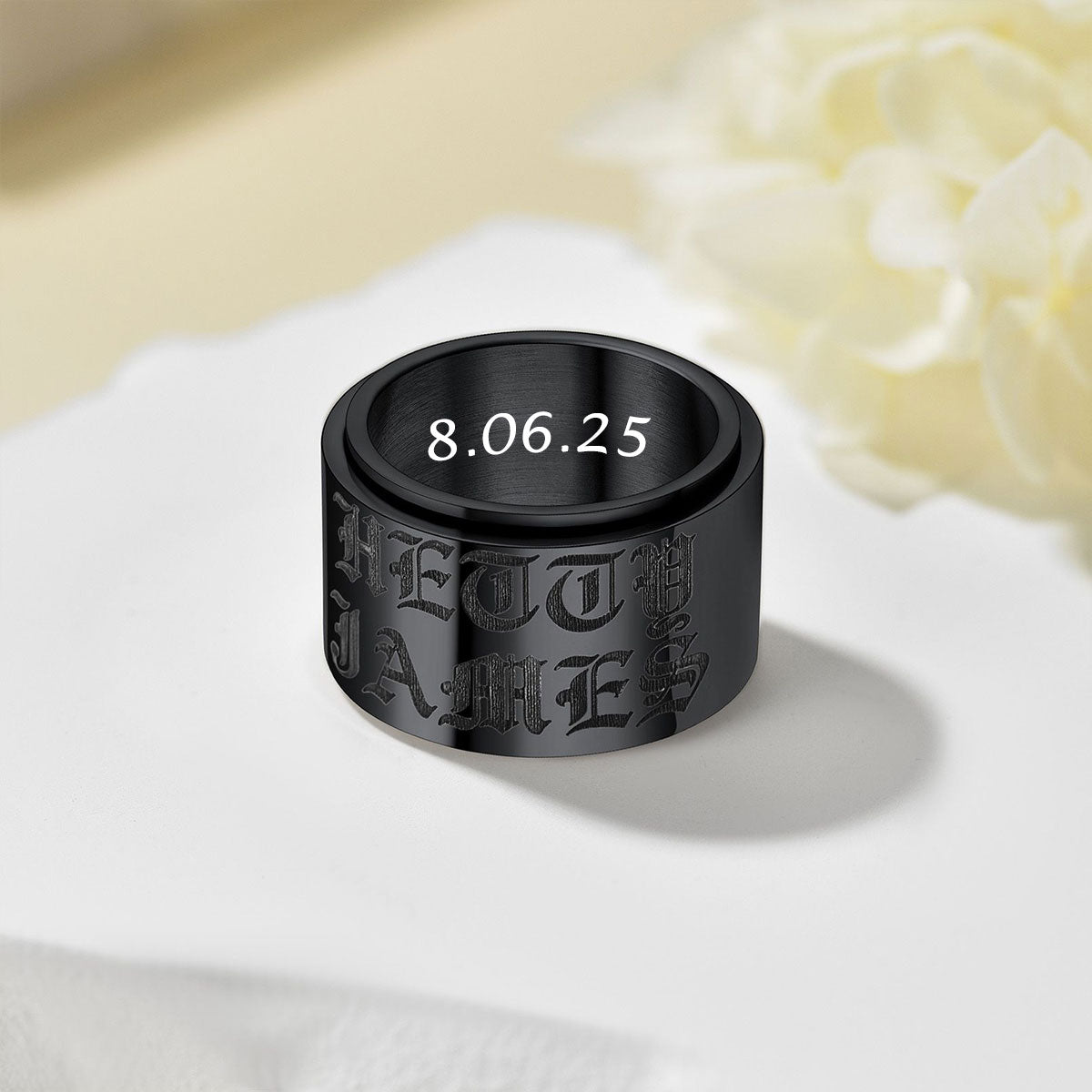 Name Fidget Spinner Promise Ring Black Plated