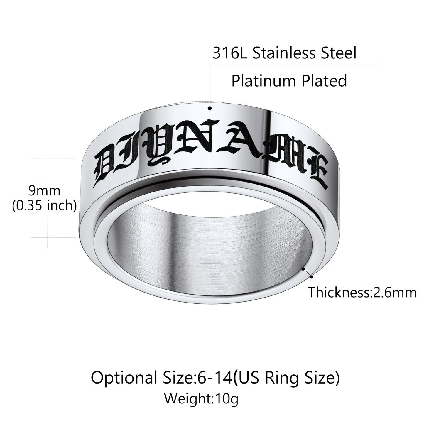 Name Fidget Spinner Promise Ring: Dimension, Durable, Solid
